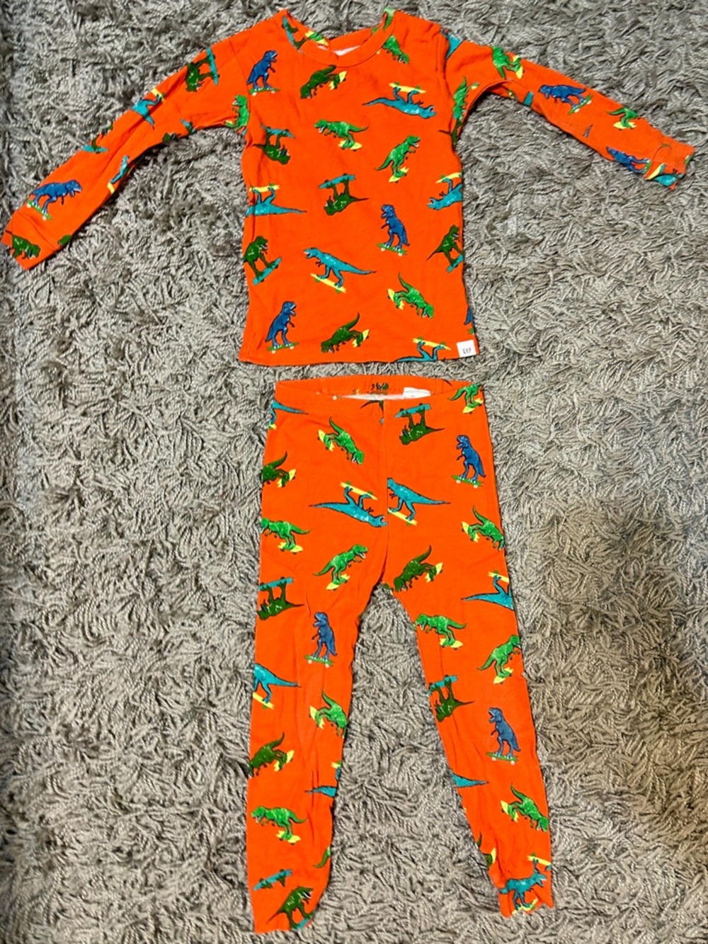 GAP Orange Dinosaur Pajama Set with Blue & Green Dinosaurs